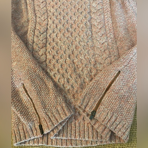 Talbot’s Pink Fleck Cable Knit Sweater, Size M, Wool Blend, Side Zippers - Picture 3 of 6